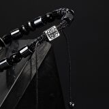 Siyah Turmalin-Hematit Doğal Taş Gümüş Erkek Bileklik