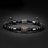 Siyah Turmalin-Hematit Doğal Taş Gümüş Erkek Bileklik