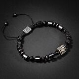 Siyah Turmalin-Hematit Doğal Taş Gümüş Erkek Bileklik