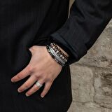 Hint Akik-Bronzit-Meksika Jasper-Hematit Doğal Taş Telkari Gümüş Bileklik Yüzük Seti