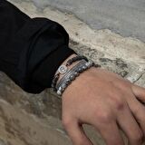 Gümüş Jasper-Hematit Doğal Taş Telkari Gümüş Bileklik Seti