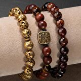 Lav Taşı-Kuka-Hematit Doğal Taş Telkari Gümüş Bileklik Seti