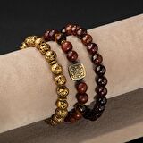 Lav Taşı-Kuka-Hematit Doğal Taş Telkari Gümüş Bileklik Seti