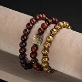 Lav Taşı-Kuka-Hematit Doğal Taş Telkari Gümüş Bileklik Seti