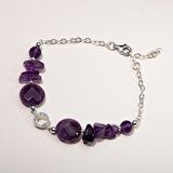 Ametist Doğal Taş Gümüş Tasarım Bileklik - 20-21cm
