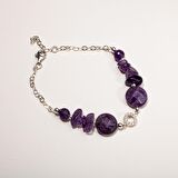 Ametist Doğal Taş Gümüş Tasarım Bileklik - 20-21cm