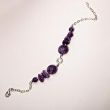 Ametist Doğal Taş Gümüş Tasarım Bileklik - 20-21cm