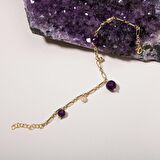 Ametist Doğal Taş Gümüş Zirkon Tasarım Bileklik - 20-21cm