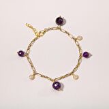 Ametist Doğal Taş Gümüş Zirkon Tasarım Bileklik - 20-21cm