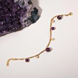 Ametist Doğal Taş Gümüş Zirkon Tasarım Bileklik - 20-21cm