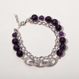 Ametist Doğal Taş Gümüş Tasarım Bileklik - 20-21cm