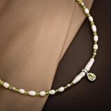 İnci-Zebercet Peridot Doğal Taş Gümüş Tasarım Kolye - 54cm