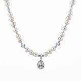 Topaz Gümüş Uç-Topaz-İnci Doğal Taş Gümüş Kolye  - 54cm