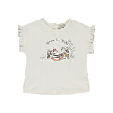 Panço Kız Çocuk Baskı Detaylı T-Shirt Beyaz
