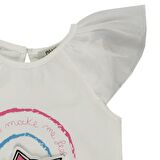 Panço Kız Çocuk Üç Boyutlu Süsleme Detaylı T-Shirt Beyaz