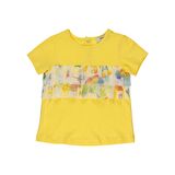 Panço Kız Çocuk Fırfır Tül Detaylı T-Shirt Ekru