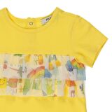 Panço Kız Çocuk Fırfır Tül Detaylı T-Shirt Ekru