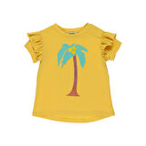 Panço Kız Çocuk Baskılı Kısa Kollu T-Shirt Sarı