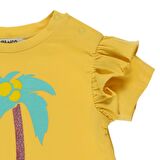 Panço Kız Çocuk Baskılı Kısa Kollu T-Shirt Sarı
