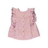 Panço Kız Çocuk Fırfır Detaylı Bluz Pembe