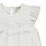 Panço Kız Çocuk Dantel Detaylı T-Shirt Ekru