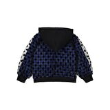 Panço Kız Çocuk Puantiyeli Tül Detaylı Kapüşonlu Sweatshirt Siyah