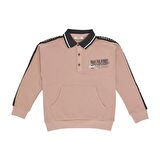 Panço Erkek Çocuk Çizgili Yakalı Sweatshirt Somon