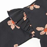 Panço Kız Çocuk Çiçek Baskılı Sweatshirt Siyah