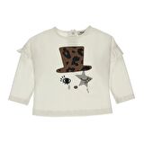 Panço Kız Çocuk Nakış Detaylı T-Shirt Ekru