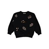 Panço Kız Çocuk Nakışlı Sweatshirt Siyah