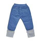 Panço Kız Çocuk Paçası Pelüş Detaylı Pantolon Mavi