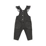 Panço Kız Çocuk Kolları Fırfırlı Denim Salopet Siyah