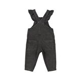 Panço Kız Çocuk Kolları Fırfırlı Denim Salopet Siyah