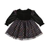 Panço Kız Çocuk Renkli Puantiye Detaylı Elbise Siyah