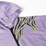 Panço Kız Çocuk Baskılı Fermuarlı Sweatshirt Mor