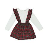 Panço Kız Çocuk Ekose Desenli Etekli Takım Kırmızı