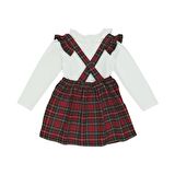 Panço Kız Çocuk Ekose Desenli Etekli Takım Kırmızı