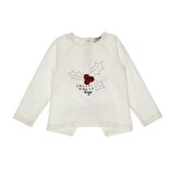 Panço Kız Çocuk Nakış Detaylı Uzun Kollu T-Shirt Ekru