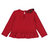 Panço Kız Çocuk Yakası Fırfır Detaylı Uzun Kollu T-Shirt Kırmızı