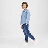Panço Erkek Çocuk Düğmeli Denim Gömlek Mavi