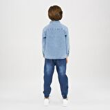 Panço Erkek Çocuk Düğmeli Denim Gömlek Mavi