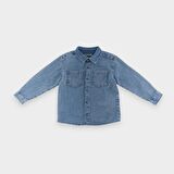 Panço Erkek Çocuk Düğmeli Denim Gömlek Mavi