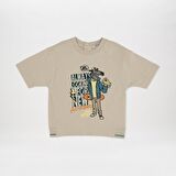 Panço Erkek Çocuk Baskılı T-Shirt Bej