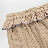 Kız Çocuk Dantel Detaylı Pantolon Bej