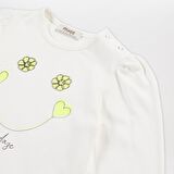 Kız Çocuk Baskı Detaylı Uzun Kollu T-Shirt Ekru