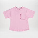 Kız Çocuk Cebi Fırfır Detaylı T-Shirt Beyaz