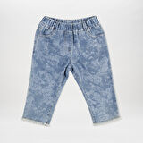 Kız Çocuk Beli Lastikli Yıkamalı Denim Pantolon Mavi