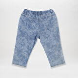 Kız Çocuk Beli Lastikli Yıkamalı Denim Pantolon Mavi