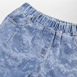 Kız Çocuk Beli Lastikli Yıkamalı Denim Pantolon Mavi