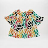 Panço Kız Çocuk Renkli Leopar Desenli Gömlek Bej